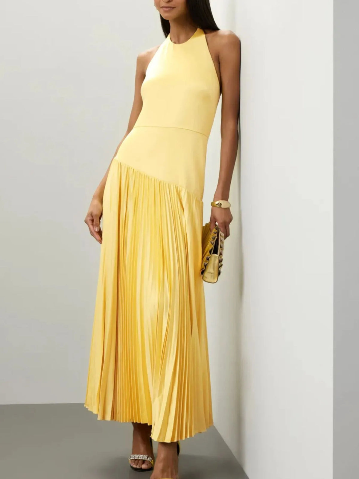 Modern Muse Pleated Halter Maxi Dress