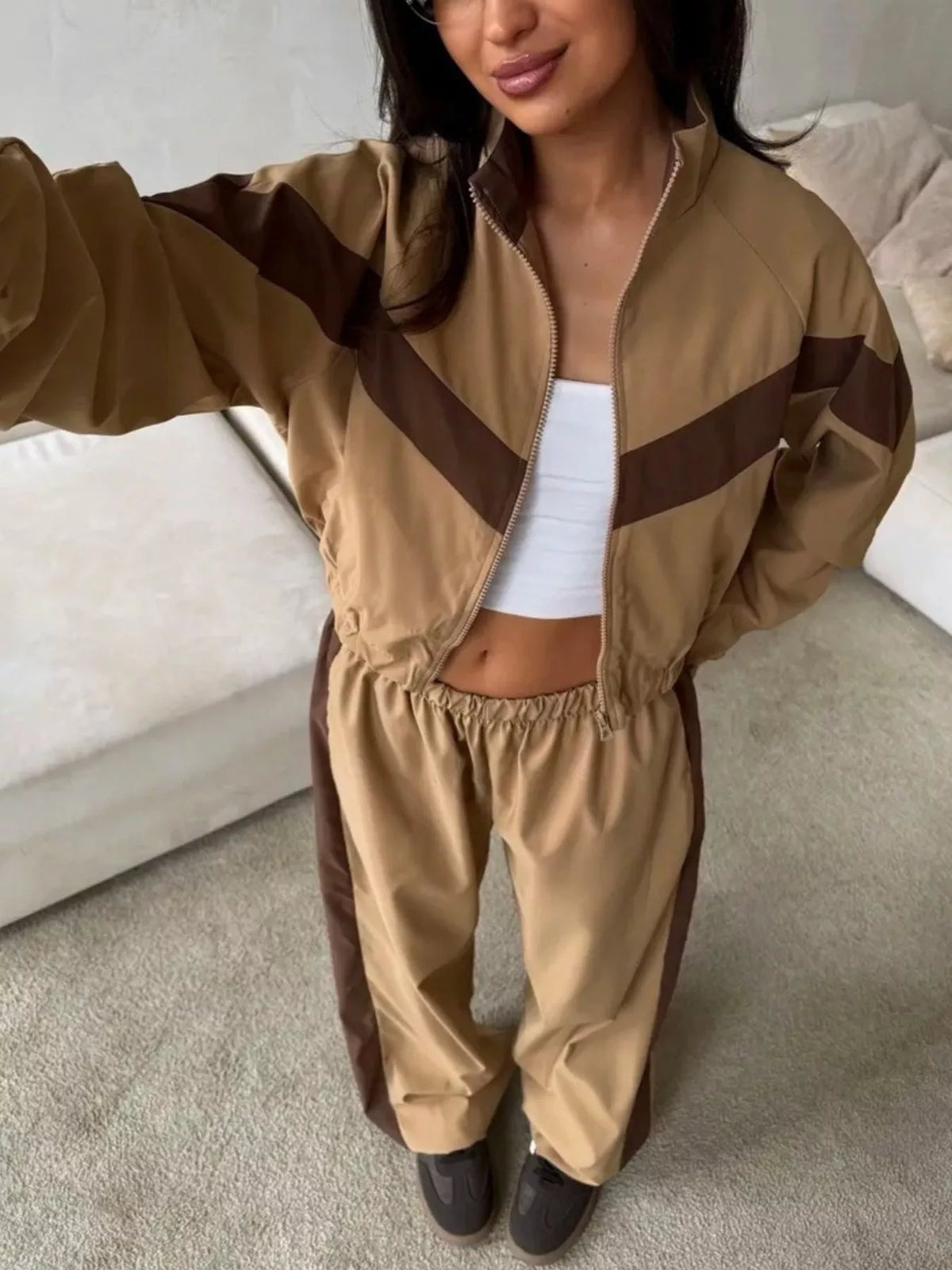 Street Society Color Block Zip Up Top & Pants Set