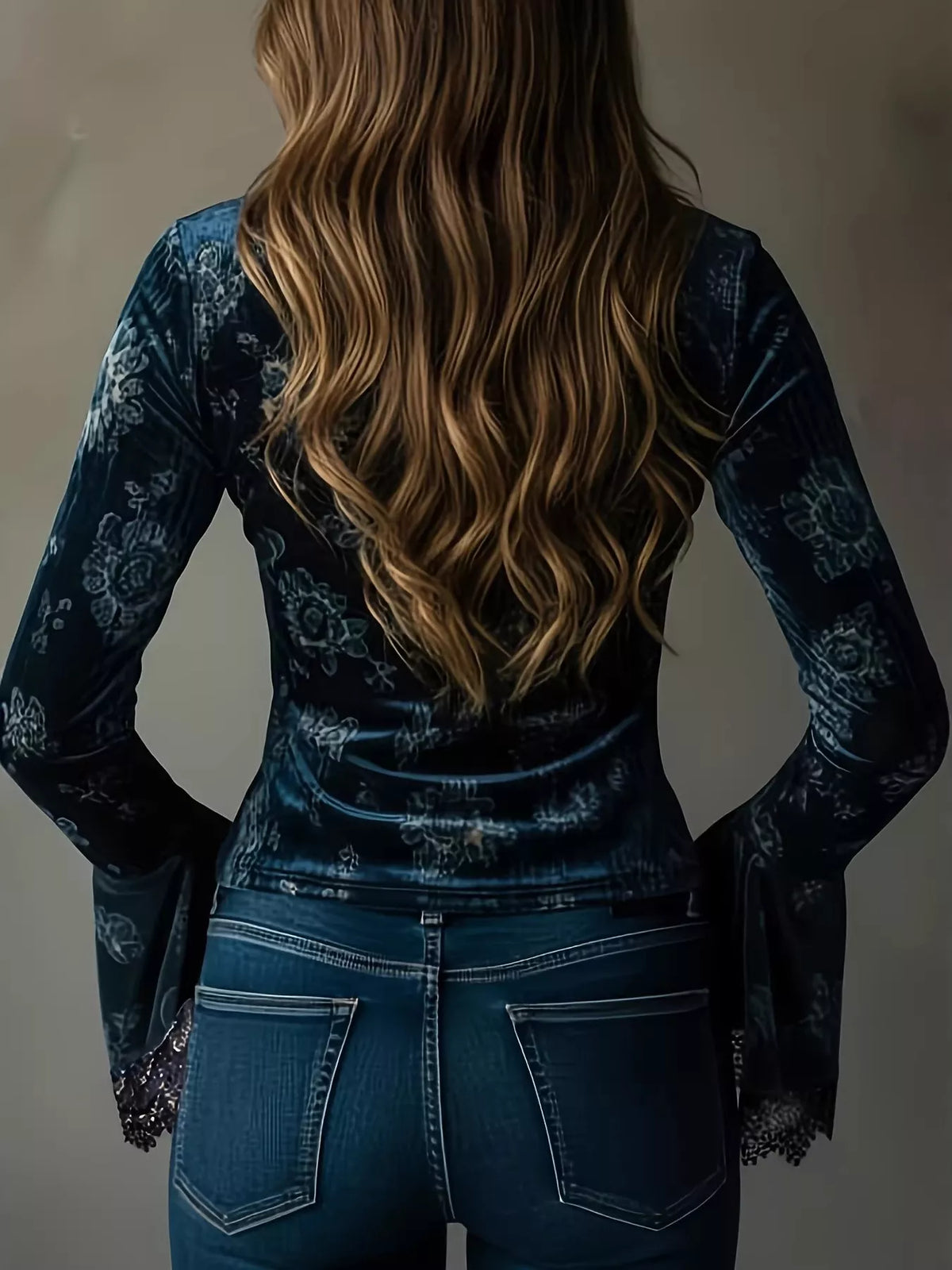 Urban Romance Lace Trim Flare Sleeve Blouse