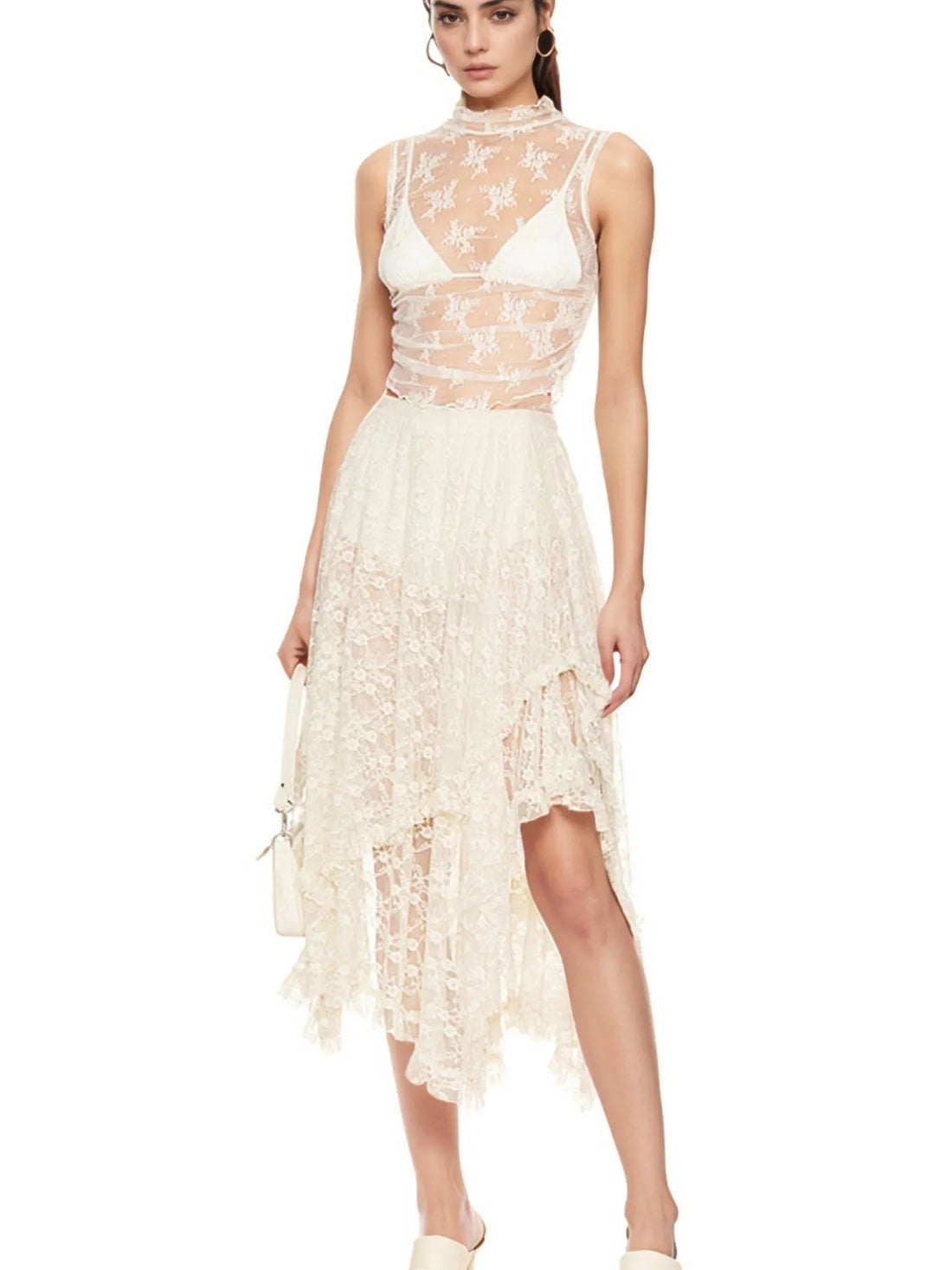 Dusk & Dawn Asymmetrical Lace Midi Skirt