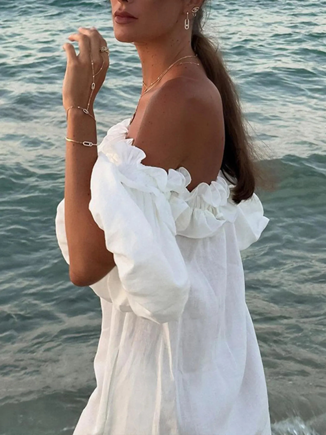 Santorini Sunset Off-Shoulder Dress