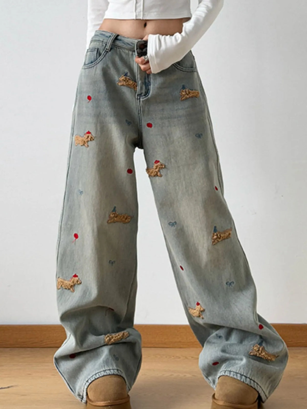 Artisan Drift Embroidered Wide-Leg Jeans