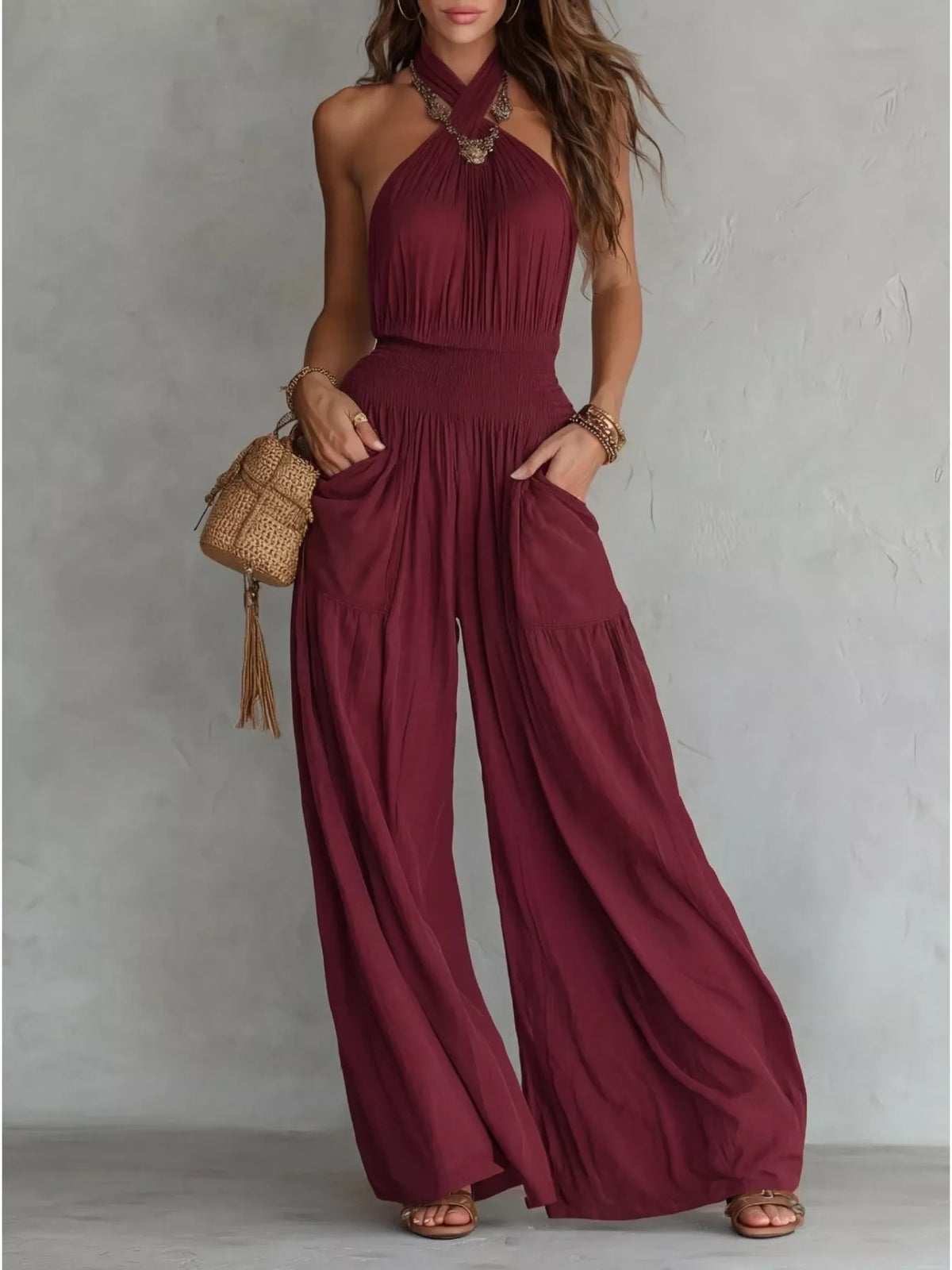 Waterfront Chic Halter Neck Wide-Leg Jumpsuit