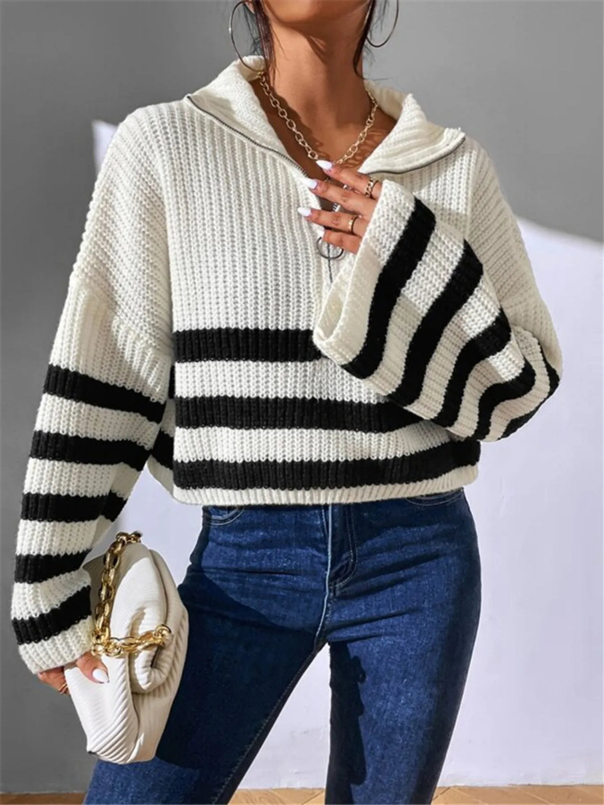Harbor Stripe Half-Zip Sweater