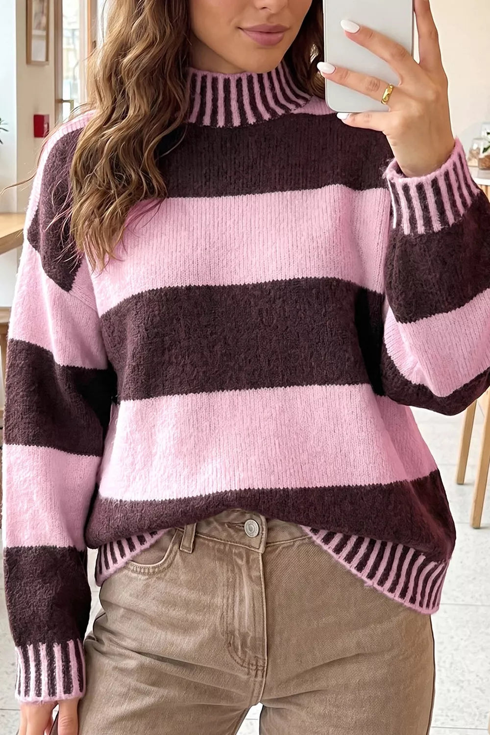 Cozy Corner Stripe Contrast Dropped Shoulder Sweater