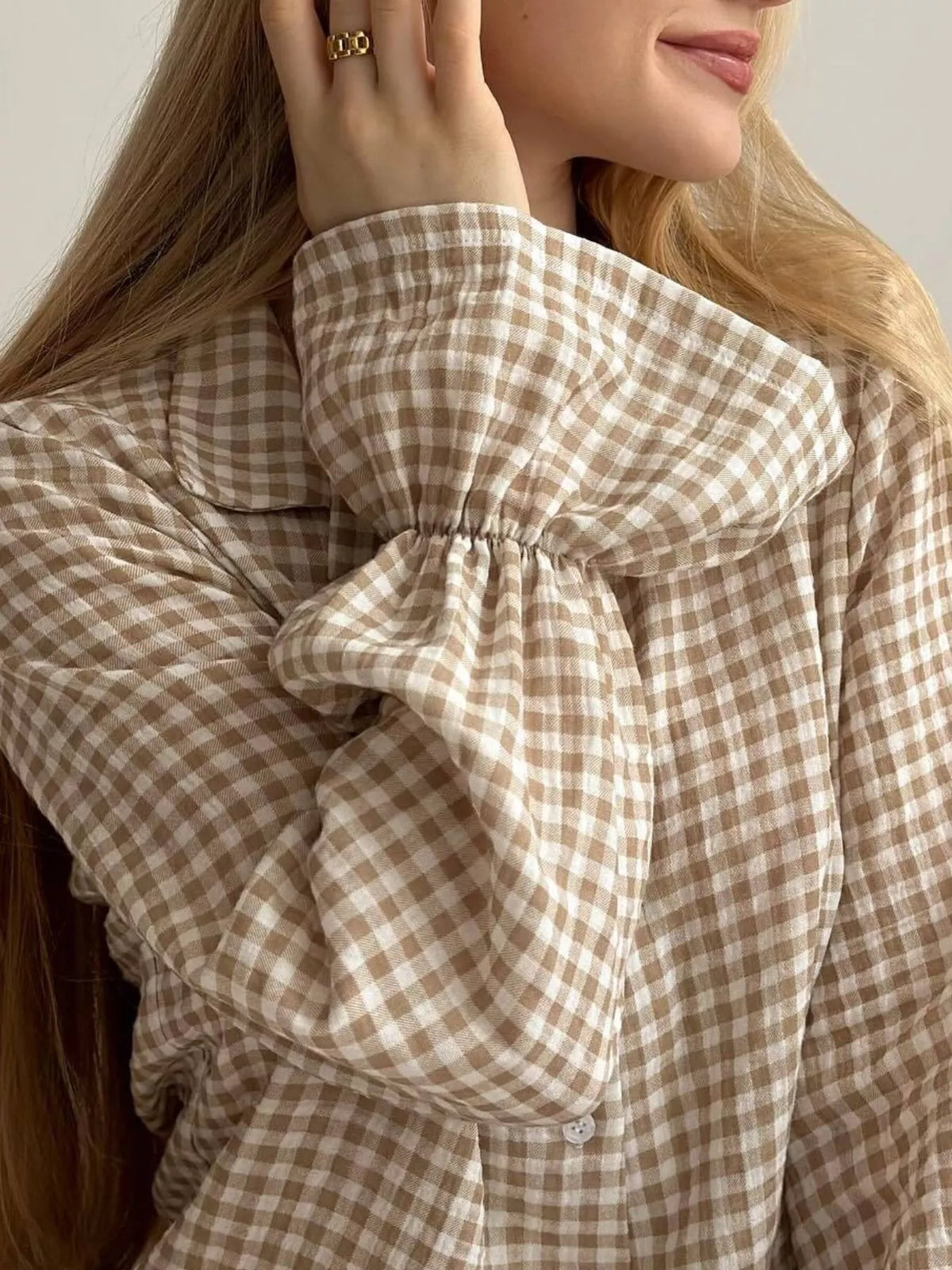City Ease Gingham Ruffle-Trim Top & Pants Set