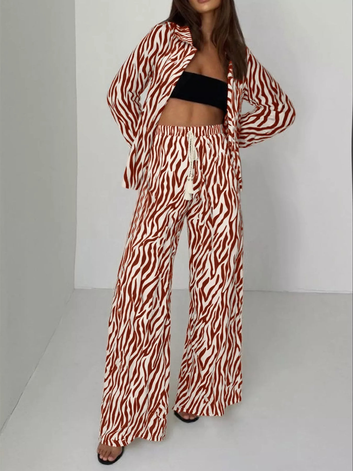 Wild Instinct Zebra Print Top & Pants Set