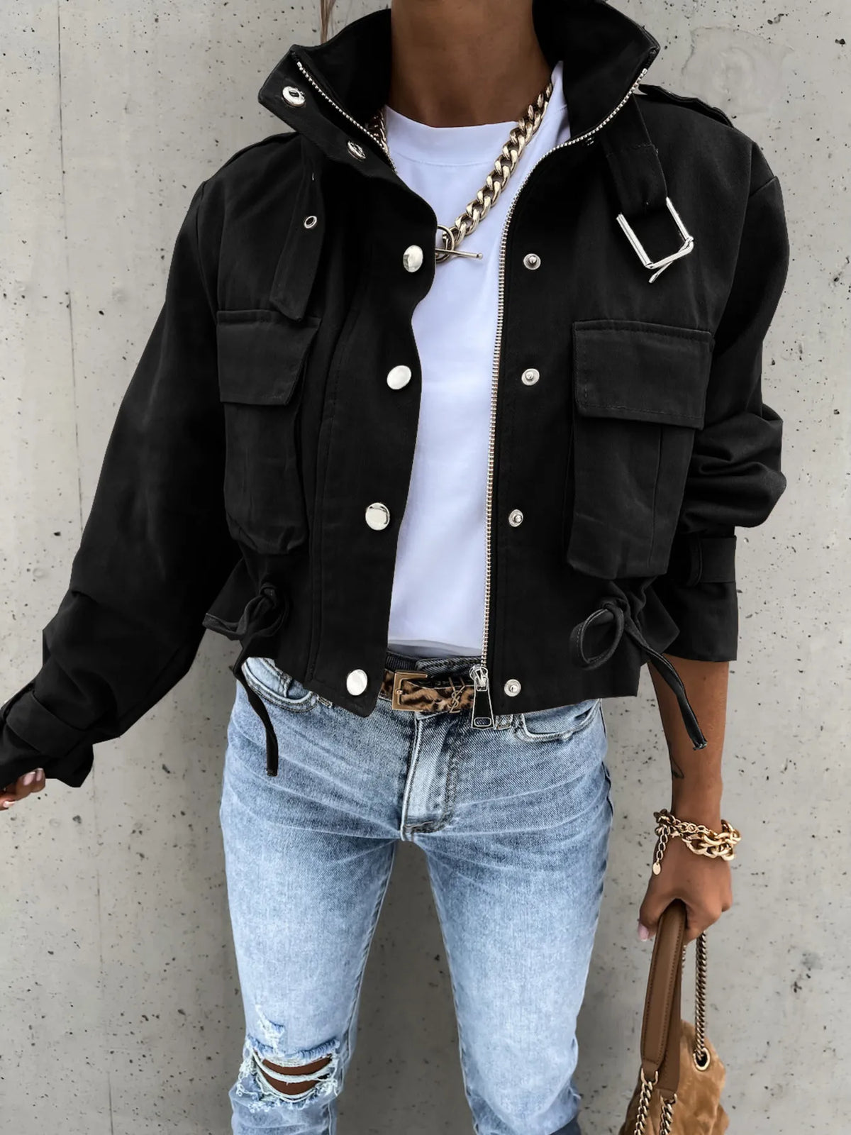 Noir Muse Snap Down Long Sleeve Jacket