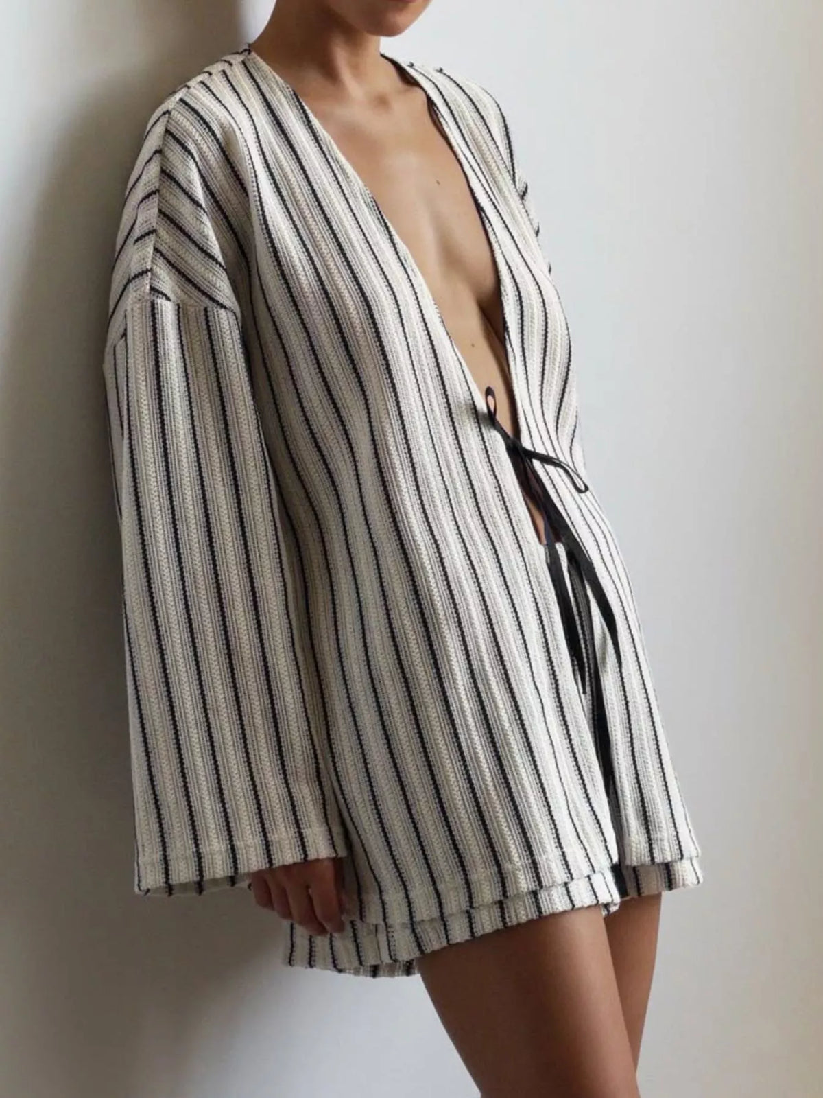 Sunday Muse Striped Tied Top & Shorts Set