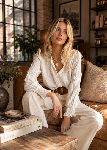 Rustic Edge Lace Detail Button-Up Shirt