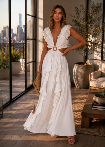 Garden Cutout Ruffled Sleeve Maxi Dress
