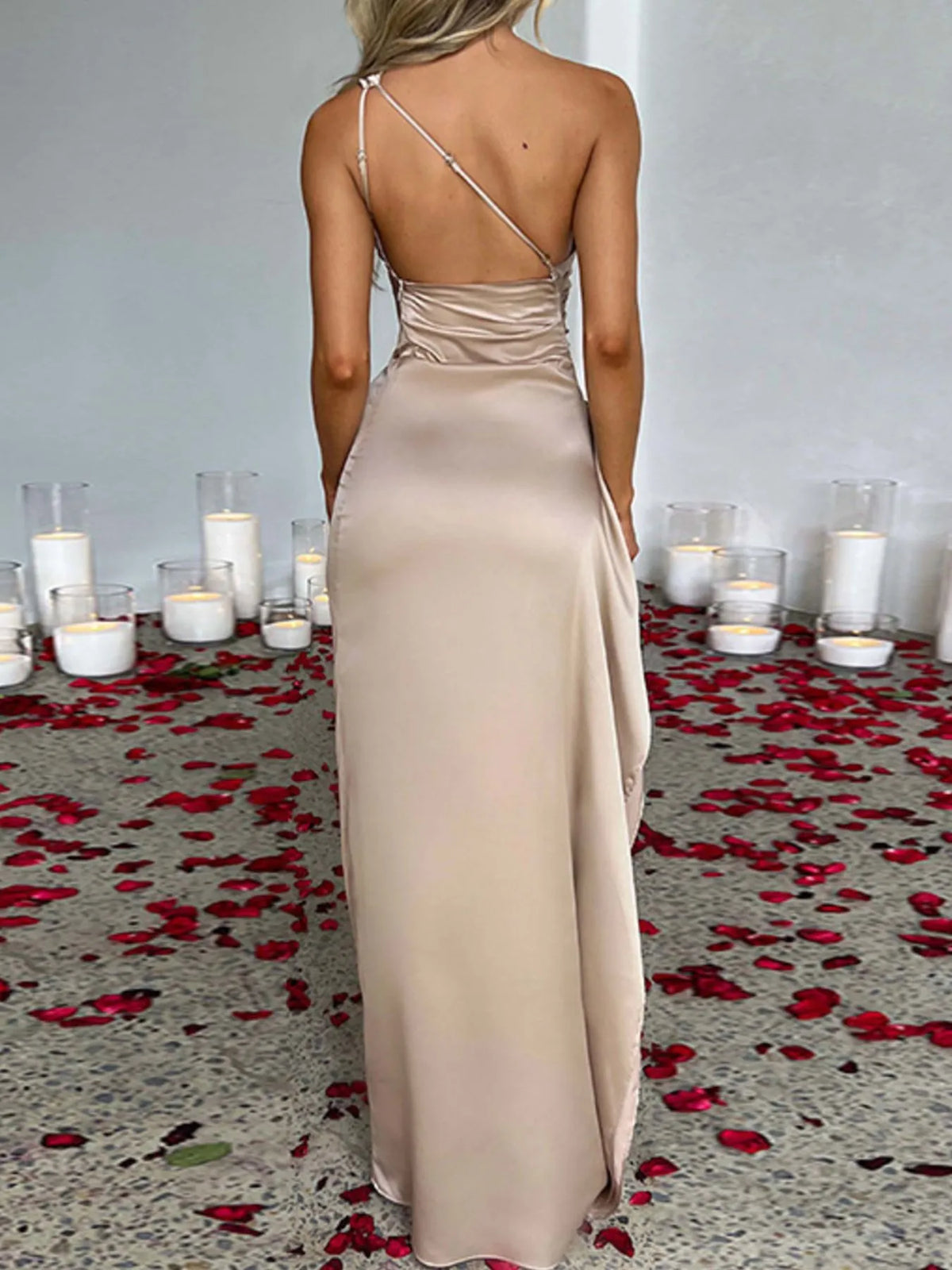 Satin Allure One Shoulder Dress