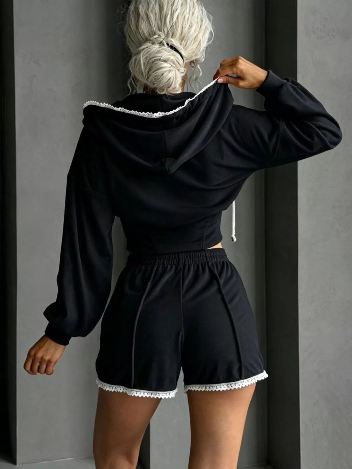 Wanderlust Drawstring Zip-Up Hoodie & Shorts Set