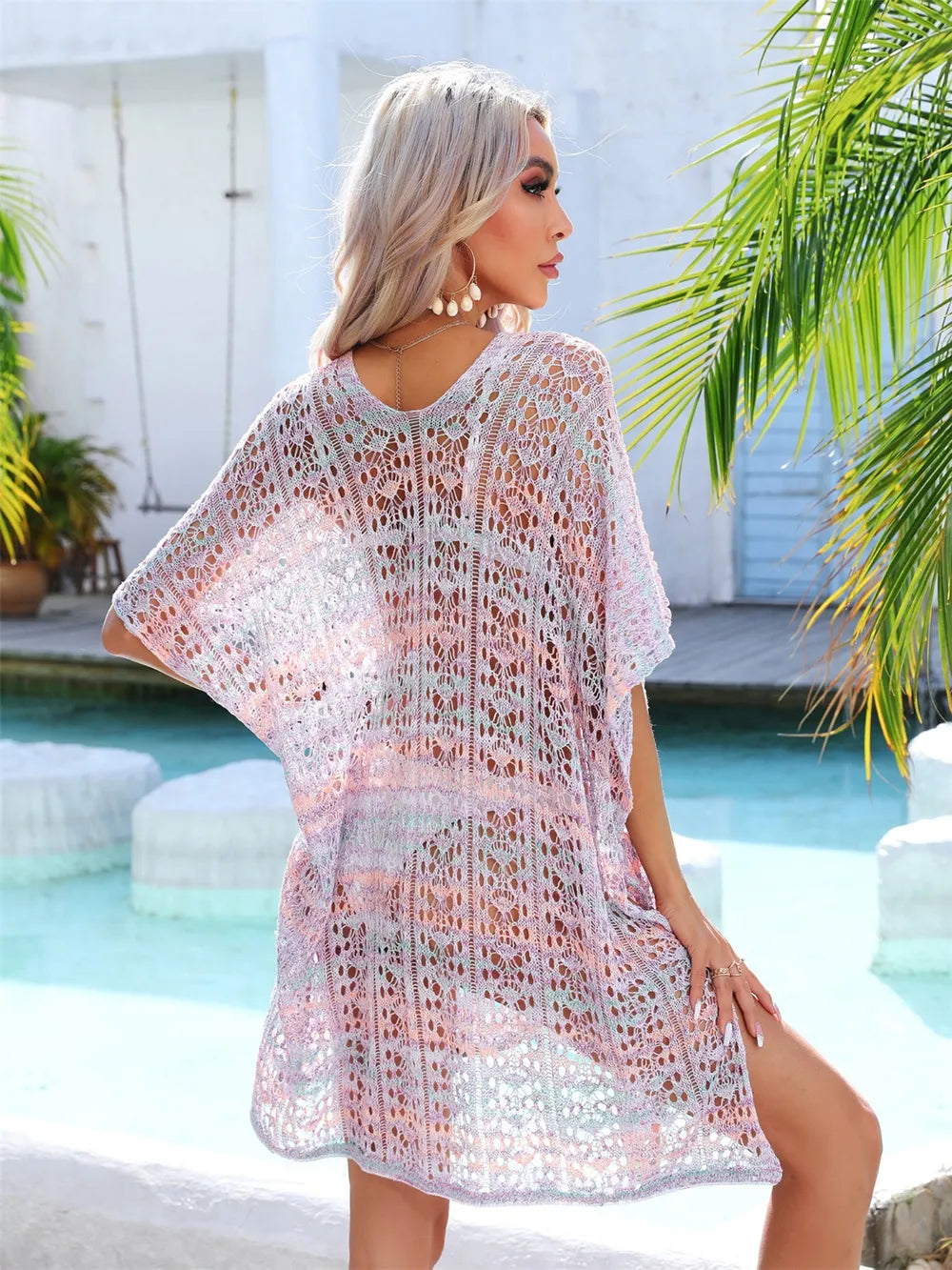 Ocean Muse Slit Openwork V-Neck Cover Up