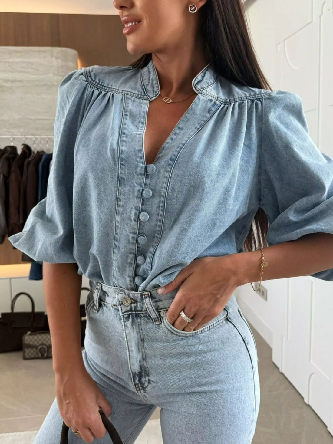 Brooklyn Belle Puff Sleeve Denim Top