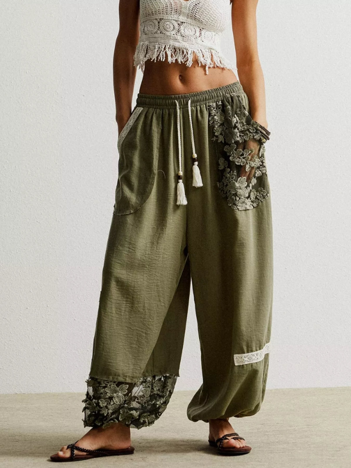 Bohemian Grace Lace Detail Harem Pants