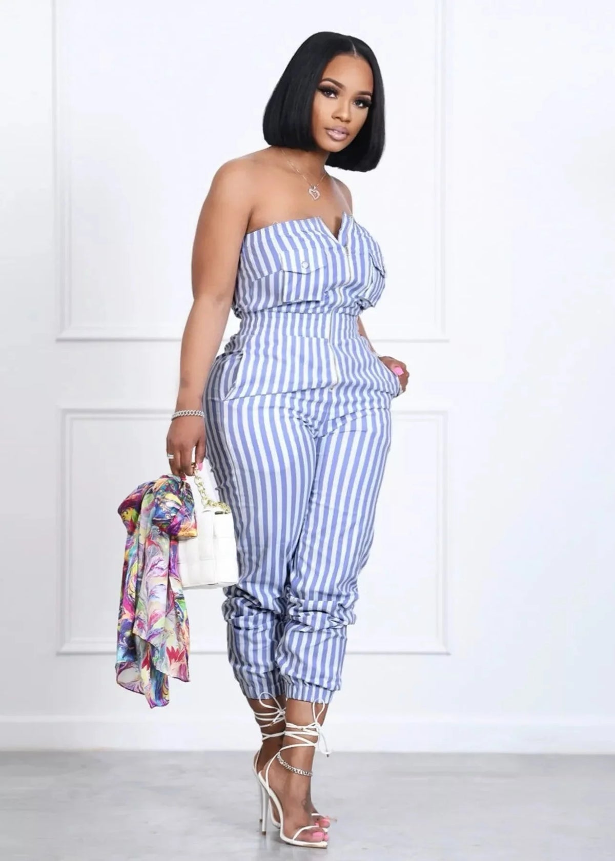 Quiet Luxury Striped Tube Casual Jumpsuit