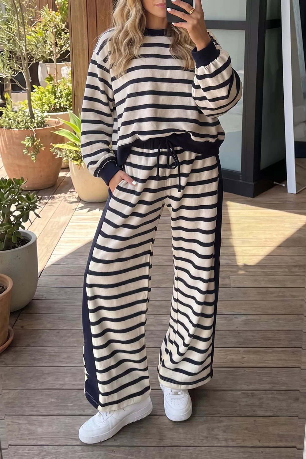 Loft Living Stripe Top & Drawstring Pant Set
