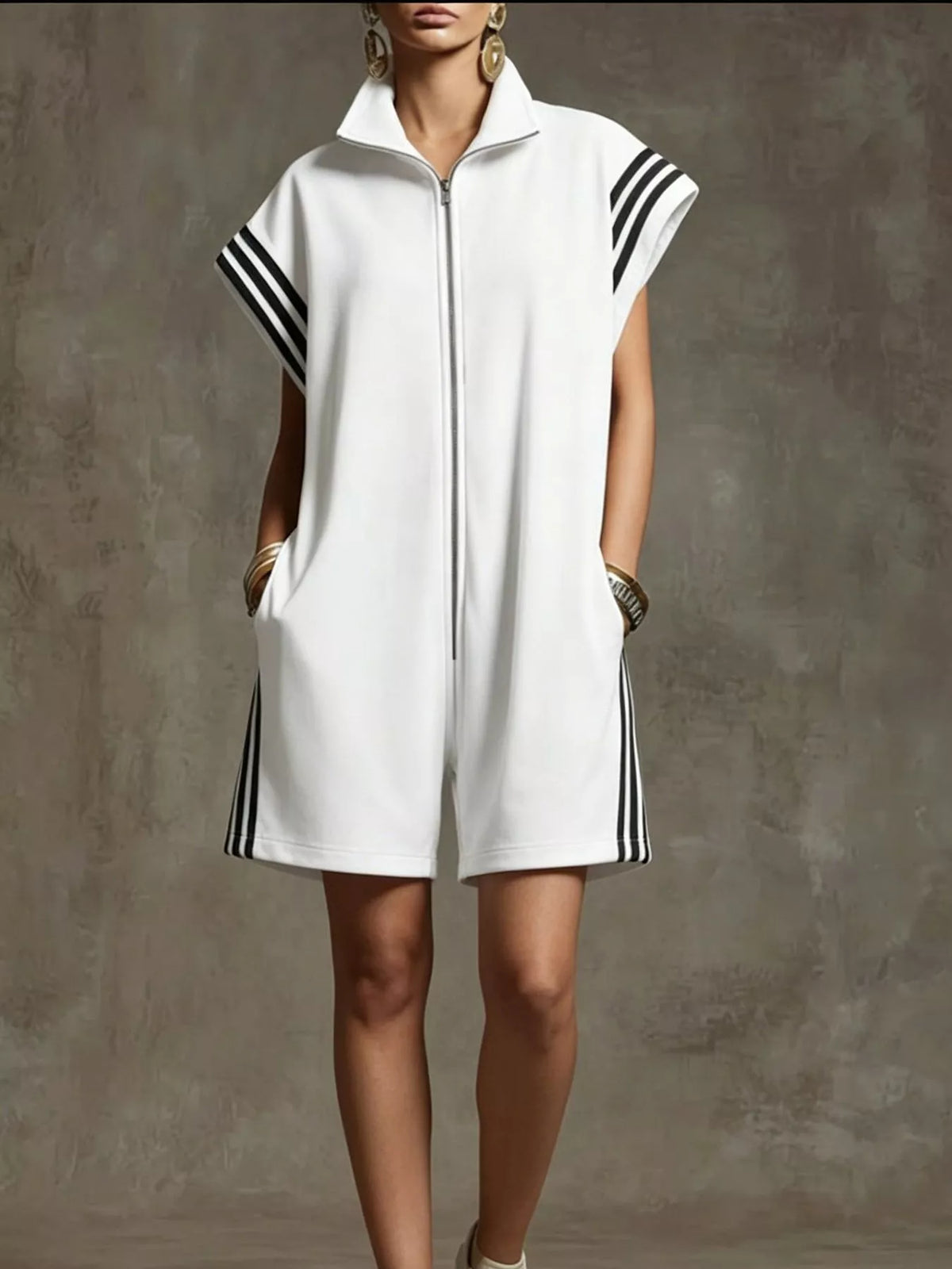 Untamed Striped Zip Front Romper