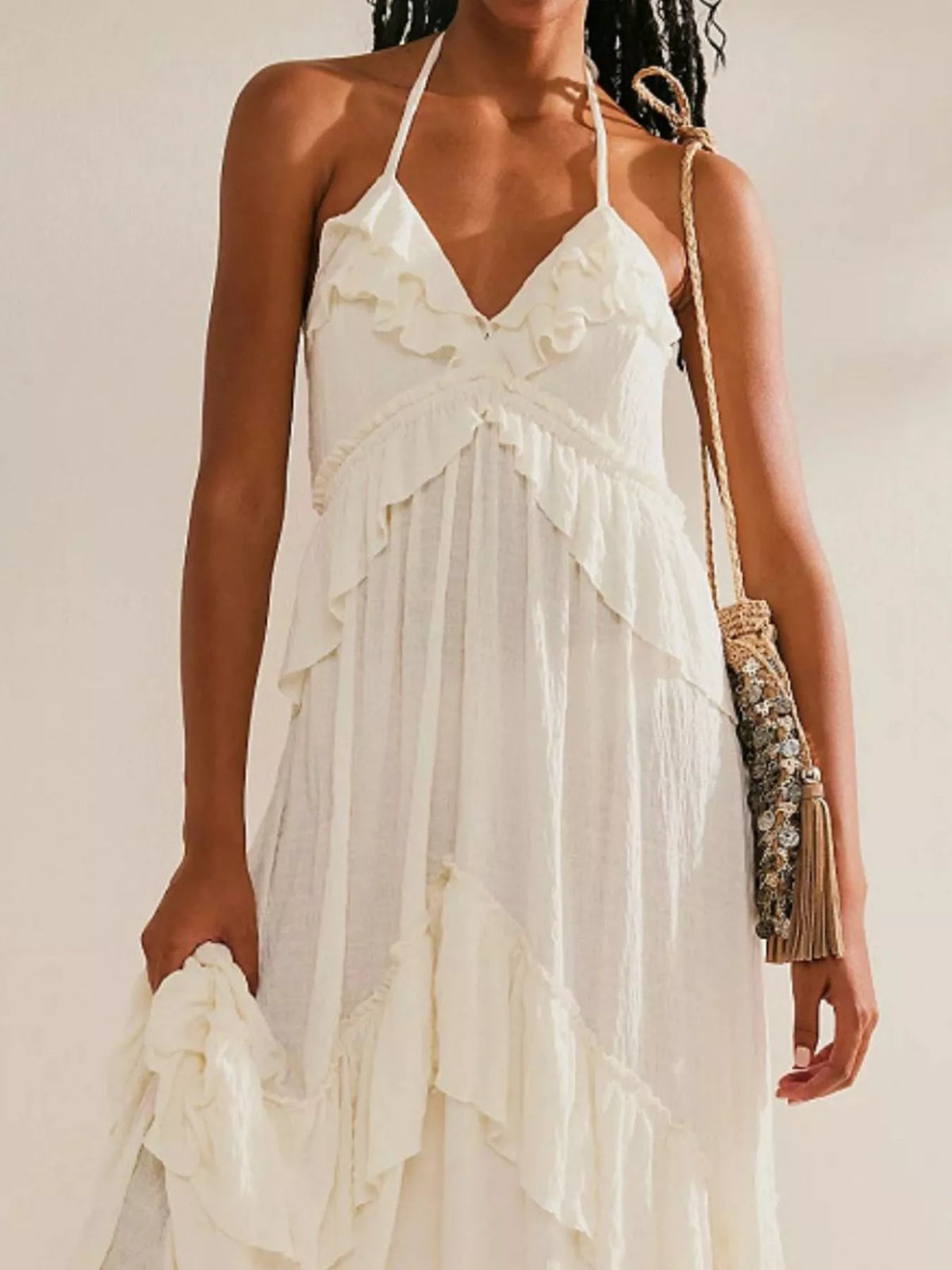 Amalfi Dreams Ruffled Halter Maxi Dress