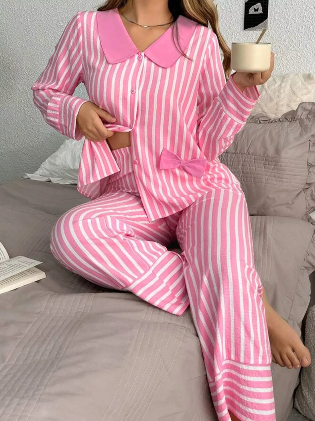 Dream State Stripe Button-Front Lounge Set