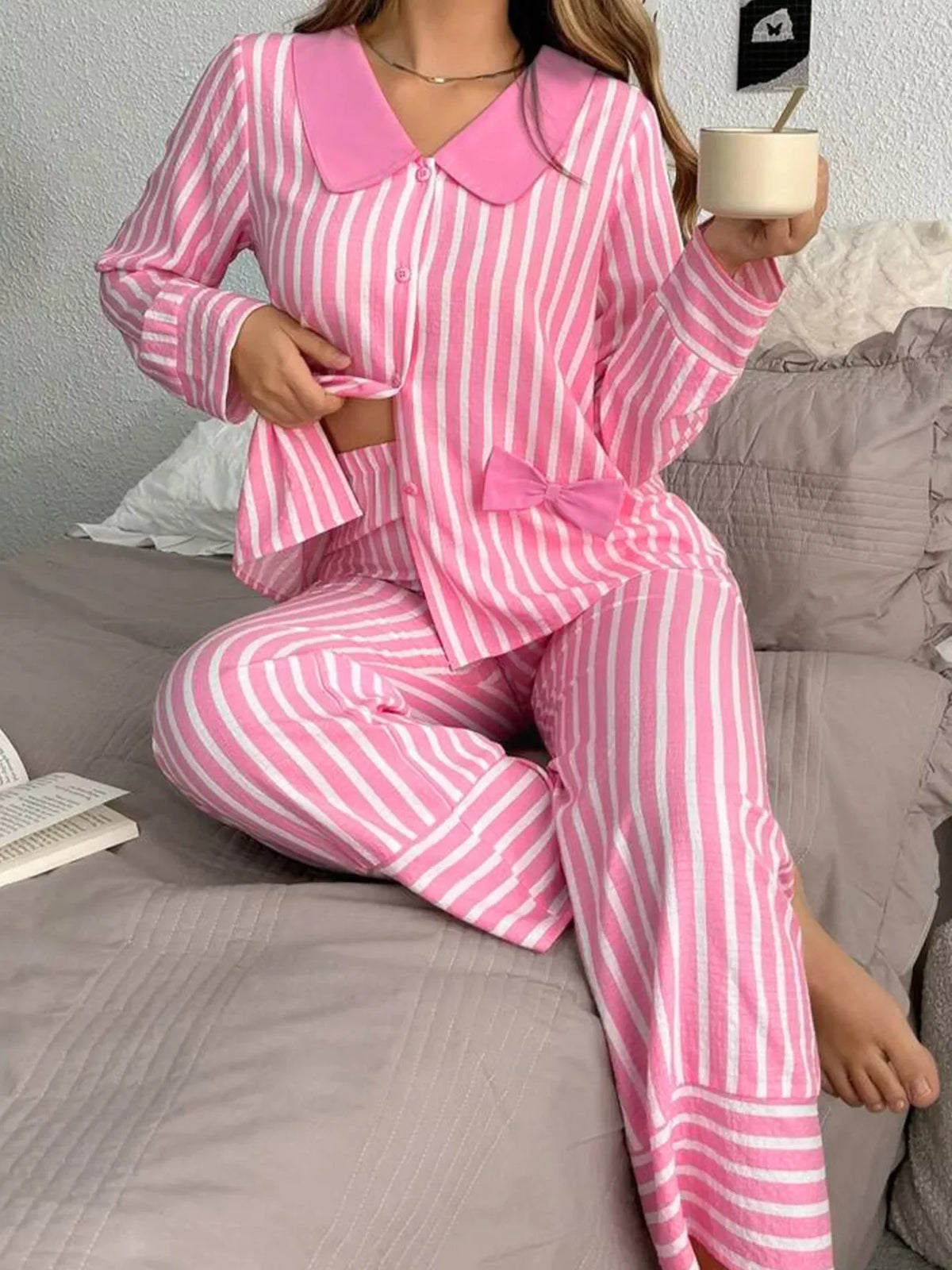 Dream State Stripe Button-Front Lounge Set