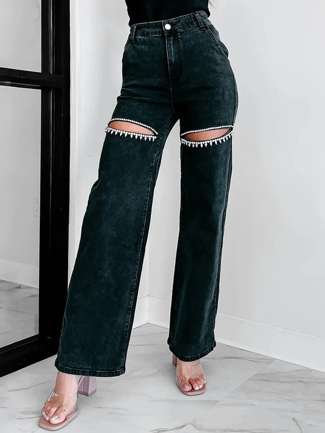 Downtown Drift Distressed Wide-Leg Jeans