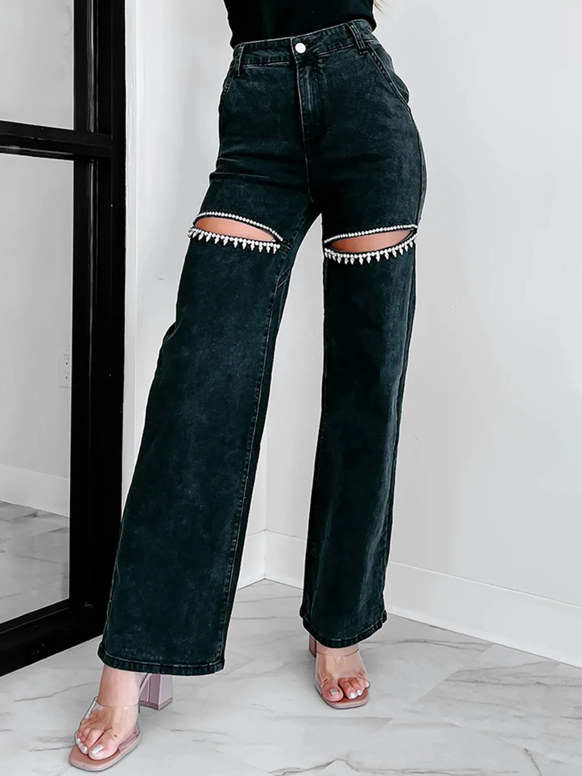Downtown Drift Distressed Wide-Leg Jeans