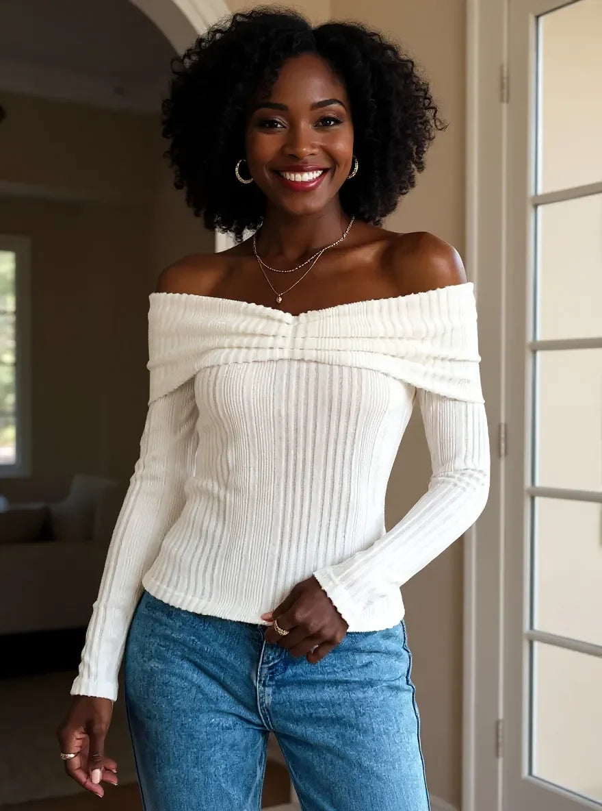 Modern Muse Off-Shoulder Ribbed Top