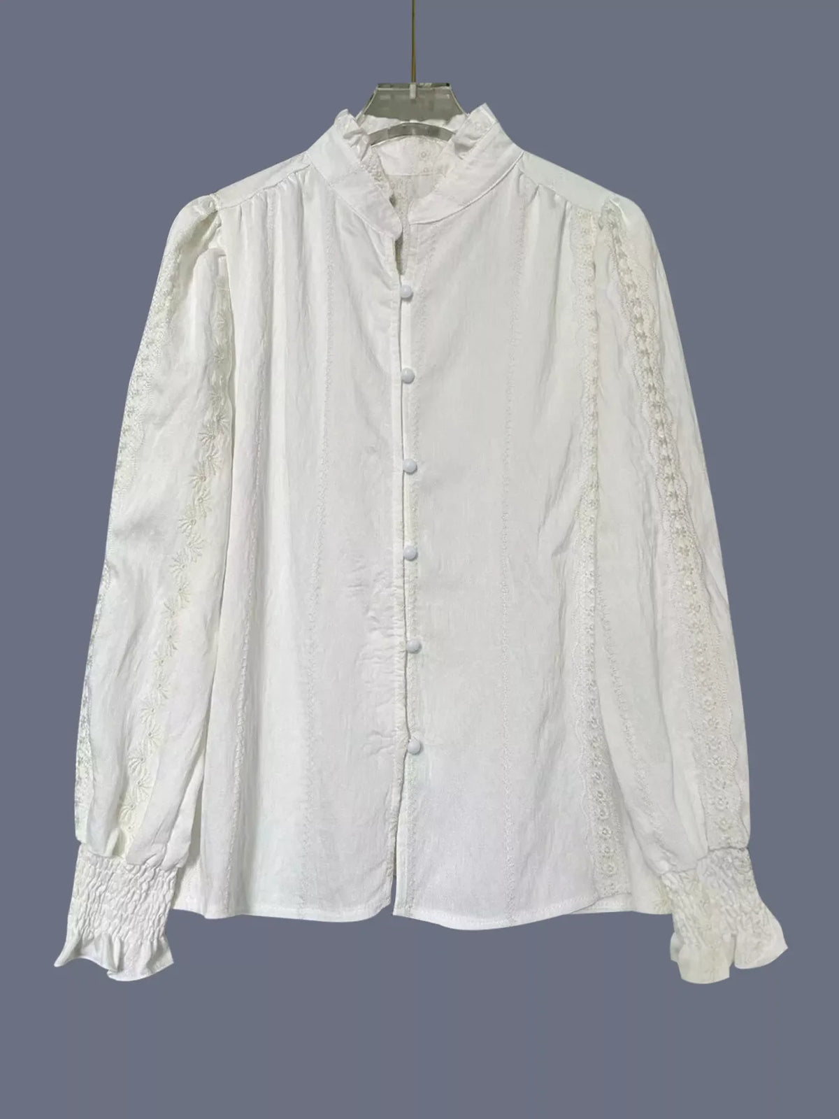 Rustic Edge Lace Detail Button-Up Shirt