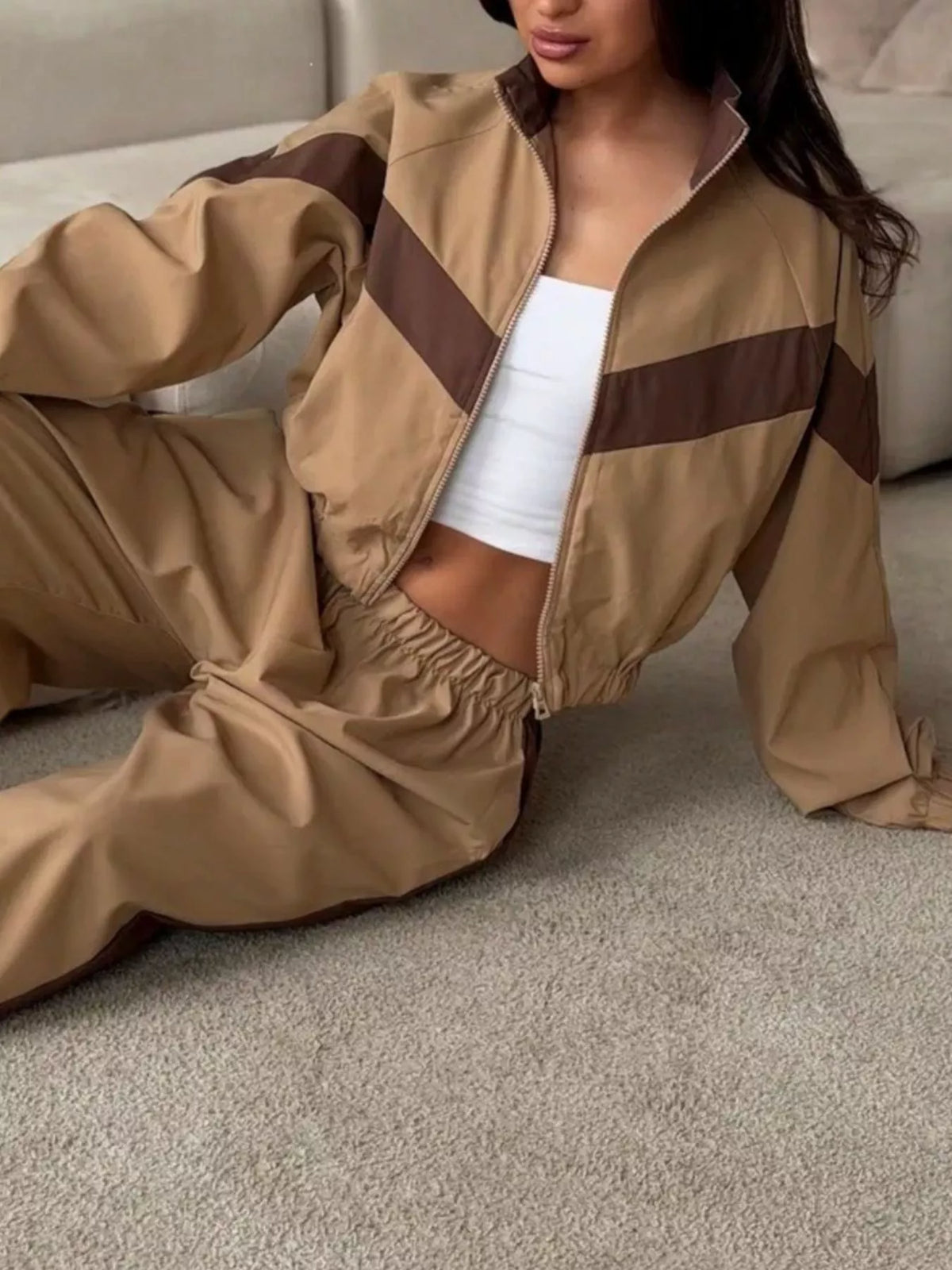 Street Society Color Block Zip Up Top & Pants Set