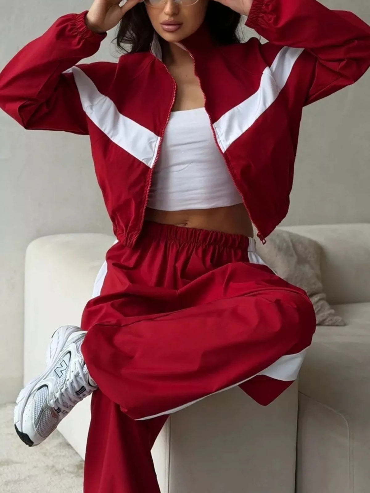Street Society Color Block Zip Up Top & Pants Set
