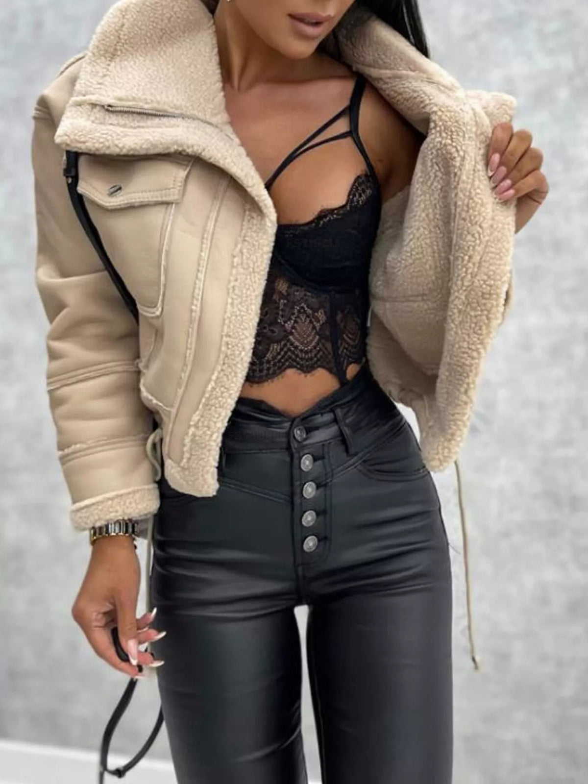 Ridge Contrast Sherpa Cropped Jacket