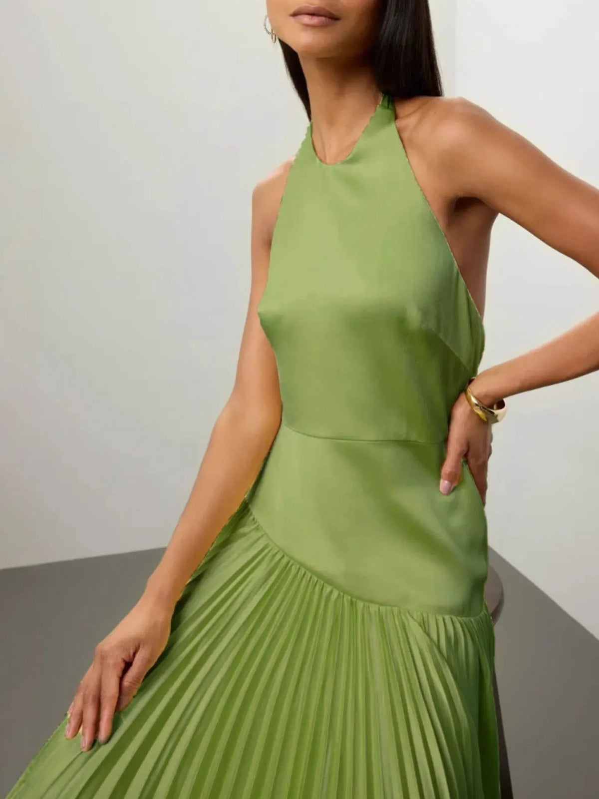 Modern Muse Pleated Halter Maxi Dress