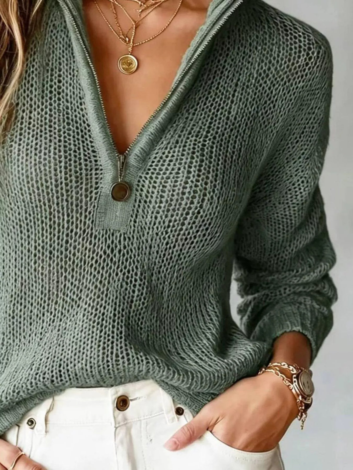 Edge & Elegance Half-Zip Dropped Shoulder Sweater
