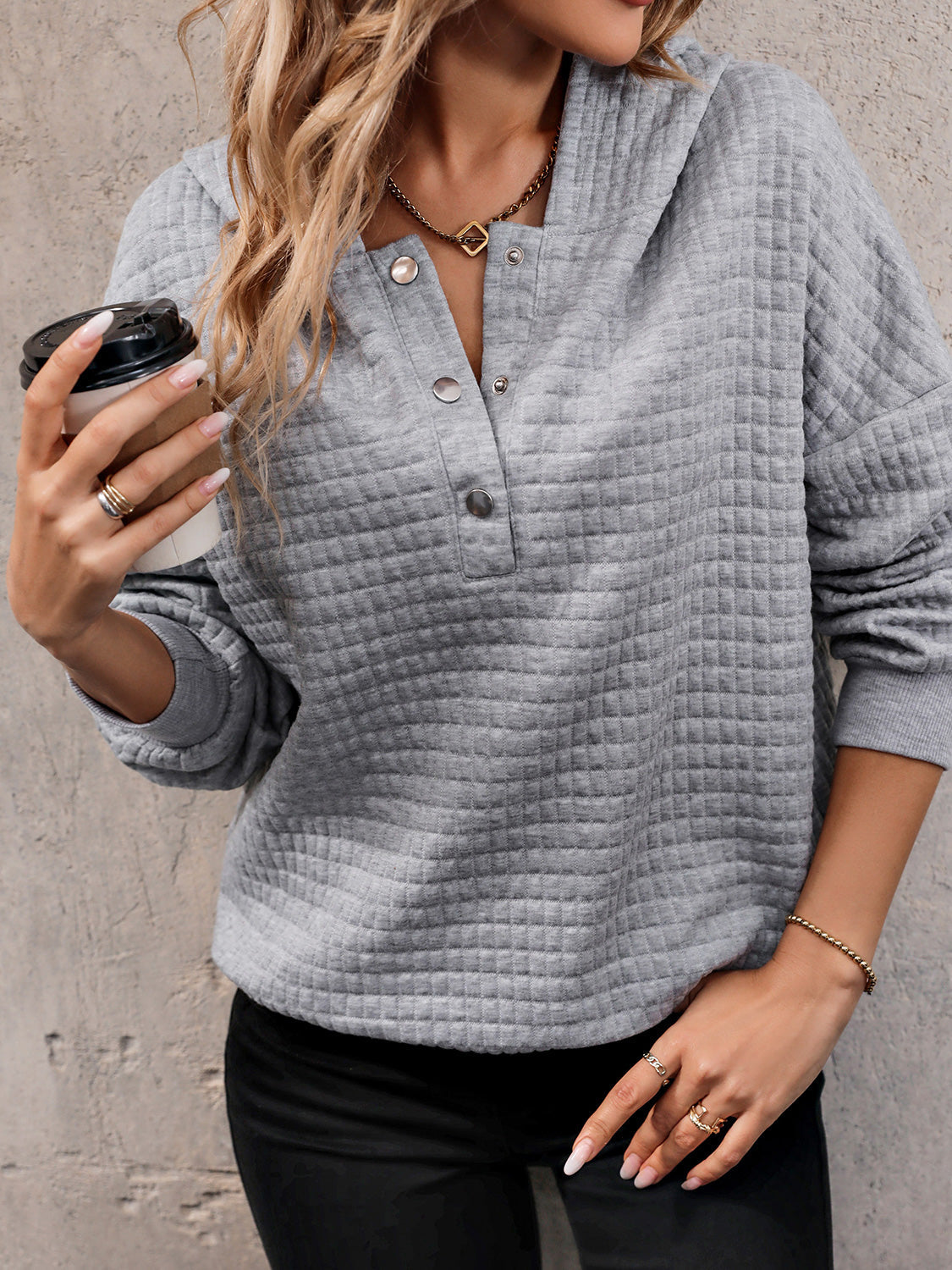 Harbor Mist Waffle Knit Hoodie
