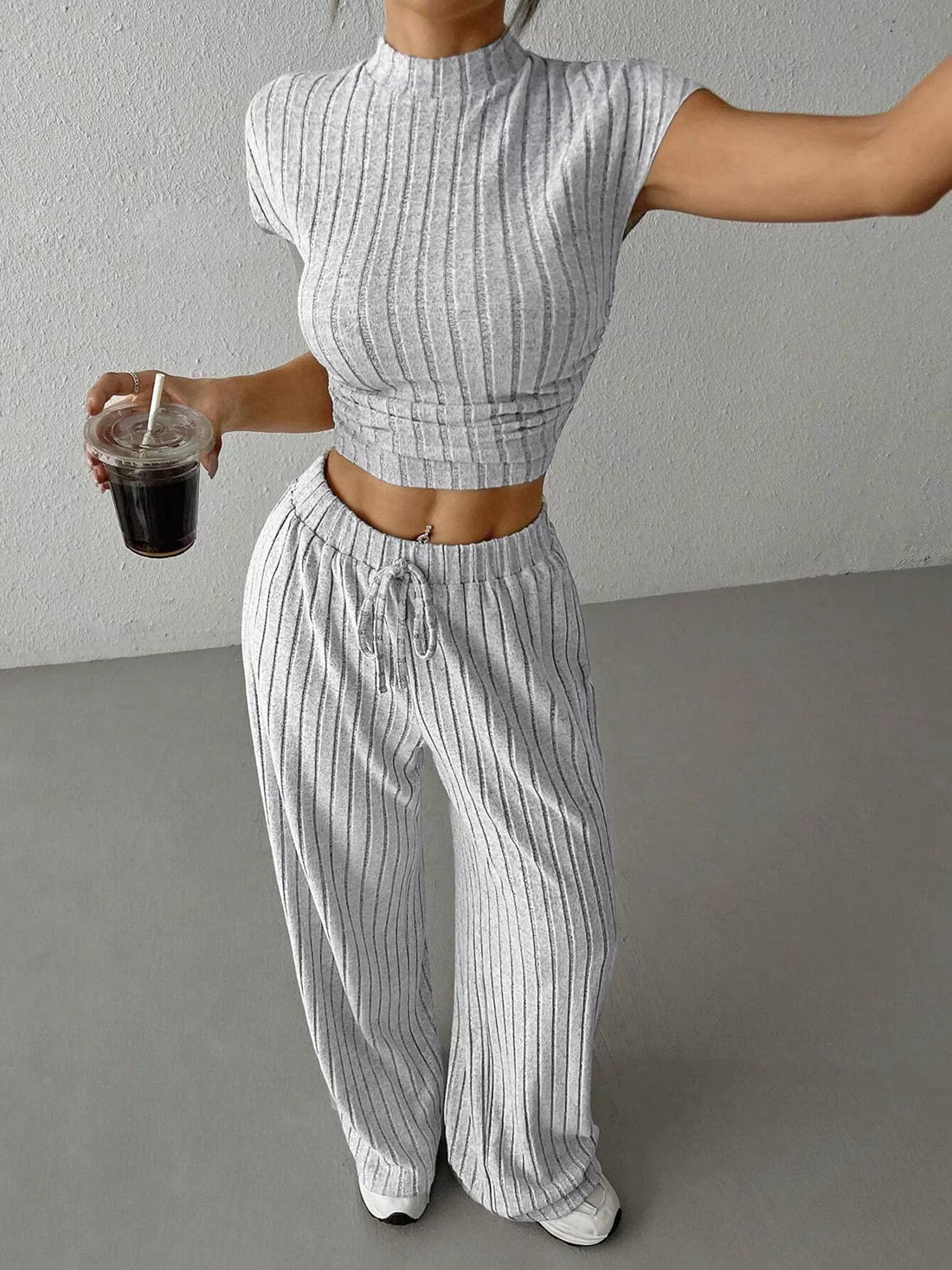 Daily Drift Knit Top & Wide Leg Pants Set