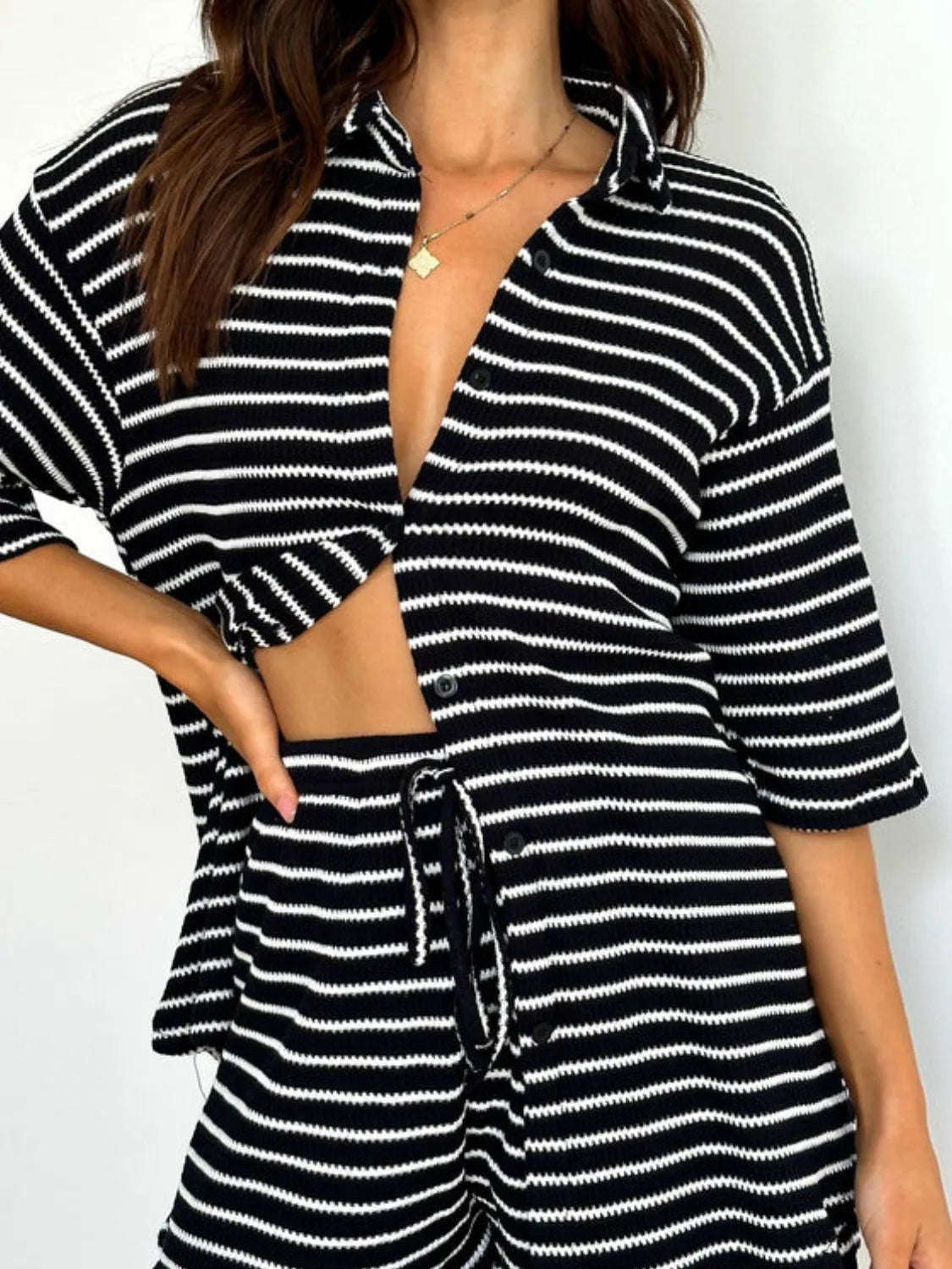 City Ease Striped Top & Shorts Set