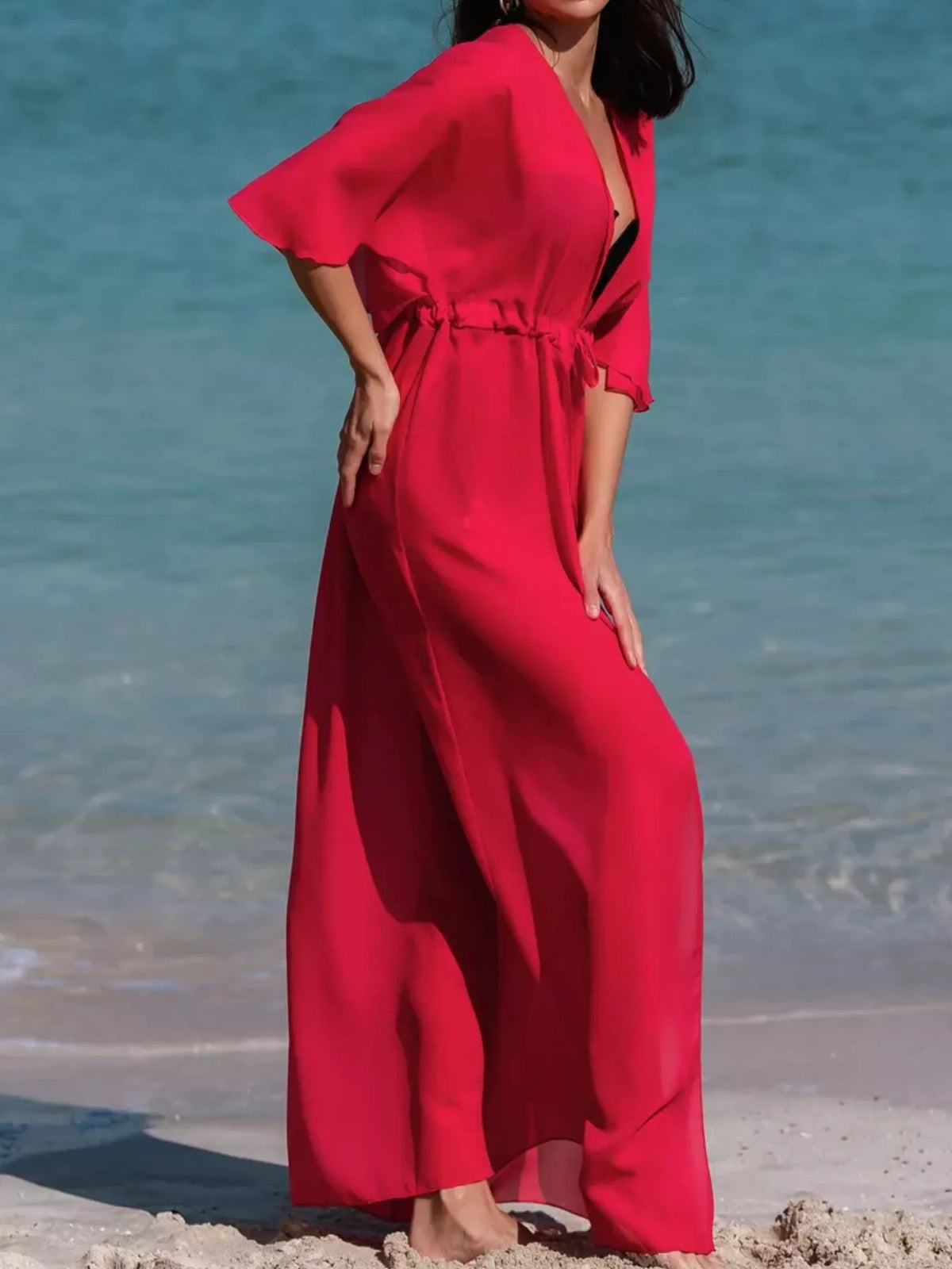 Blue Horizon Flutter Sleeve Cover-Up