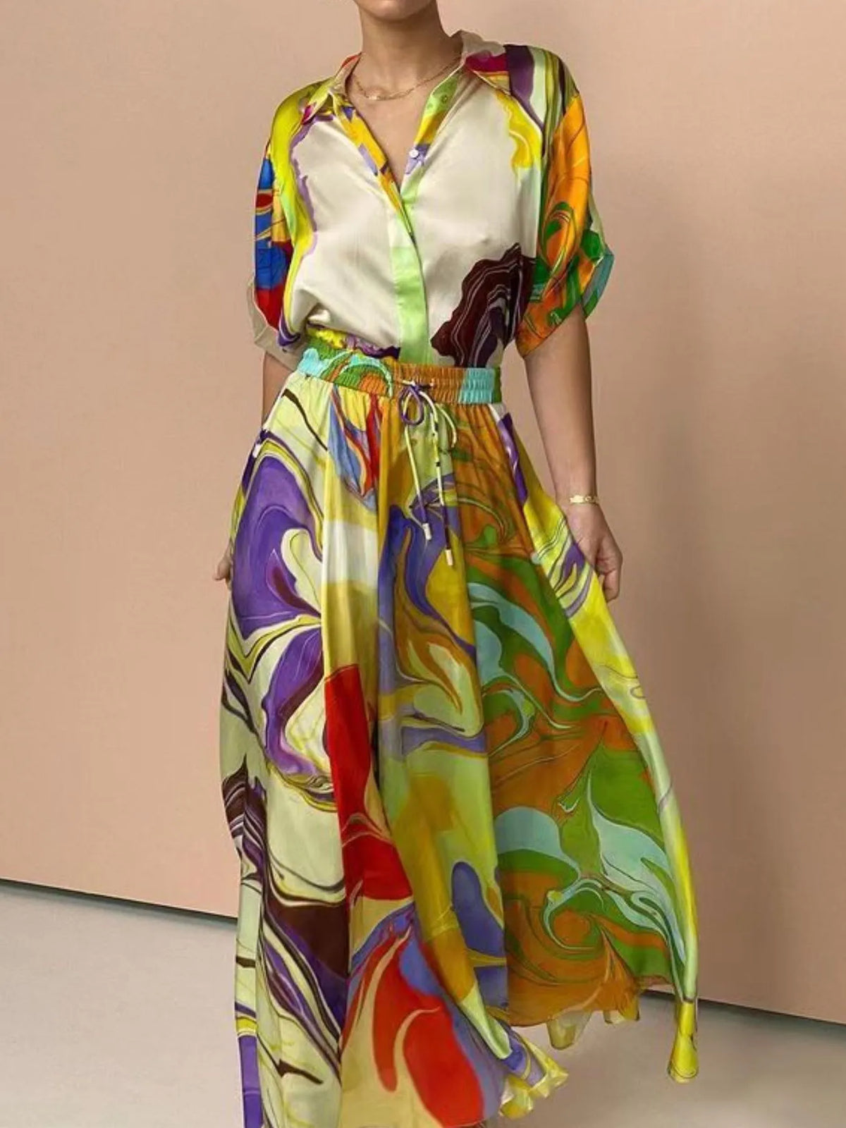 Capri Coast Printed Shirt & Skirt Set