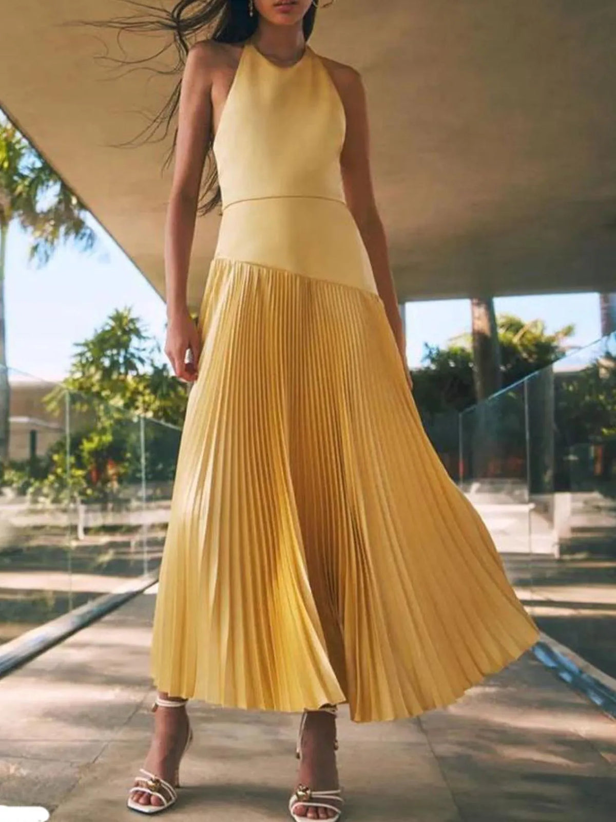 Modern Muse Pleated Halter Maxi Dress