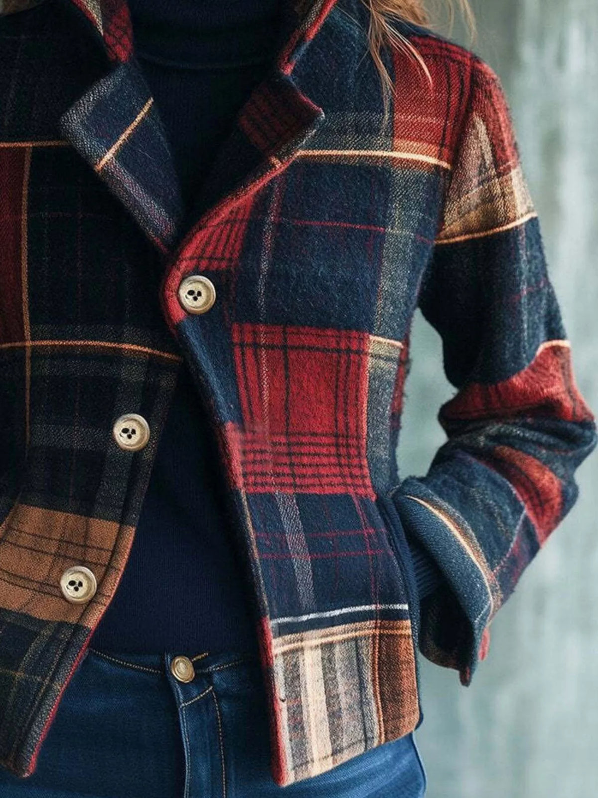 City Classic Plaid Button-Up Jacket