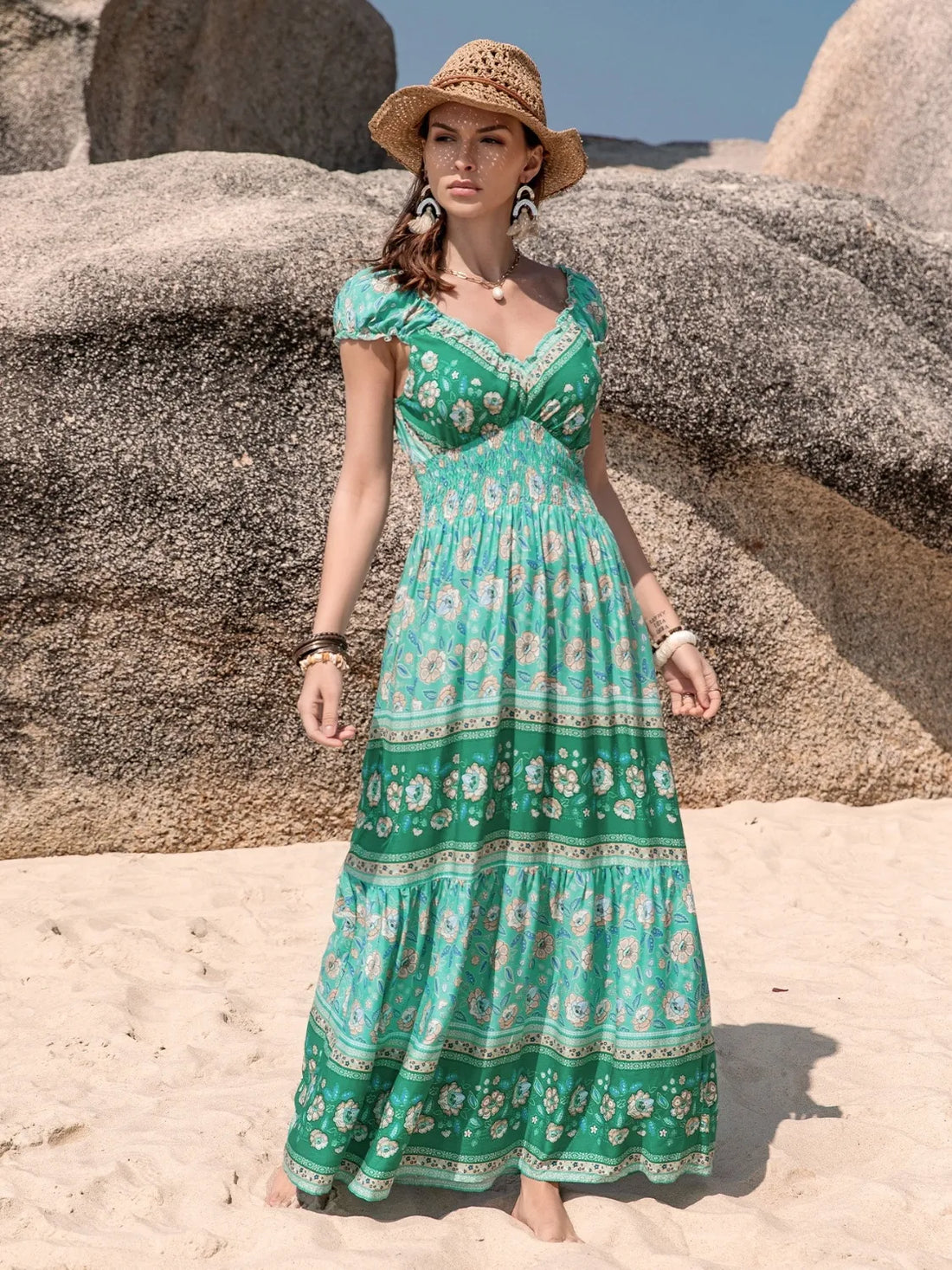 Effortless Muse Smocked V-Neck Dress