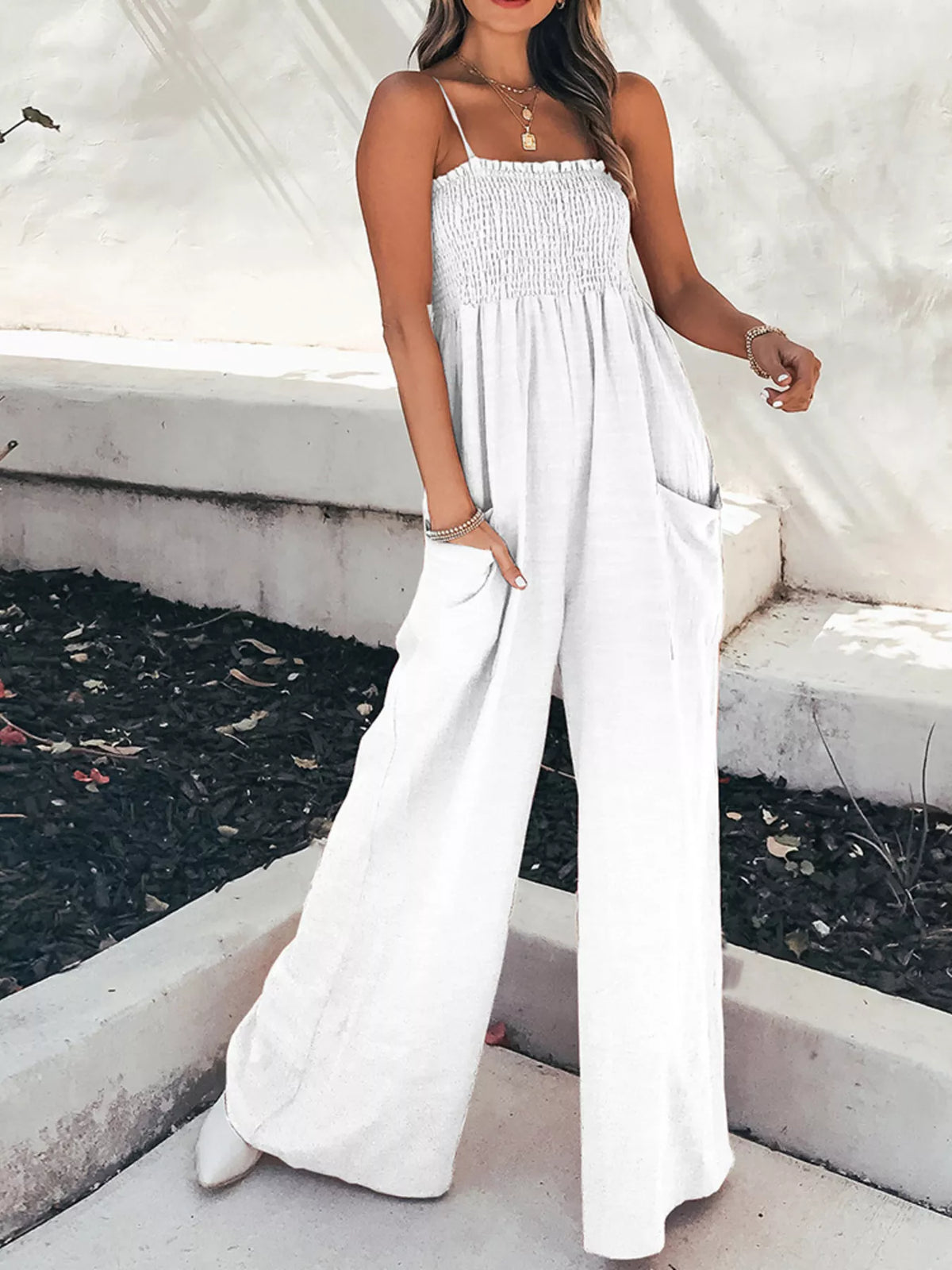 Rooftop Romance Smocked Wide Leg Jumpsuit