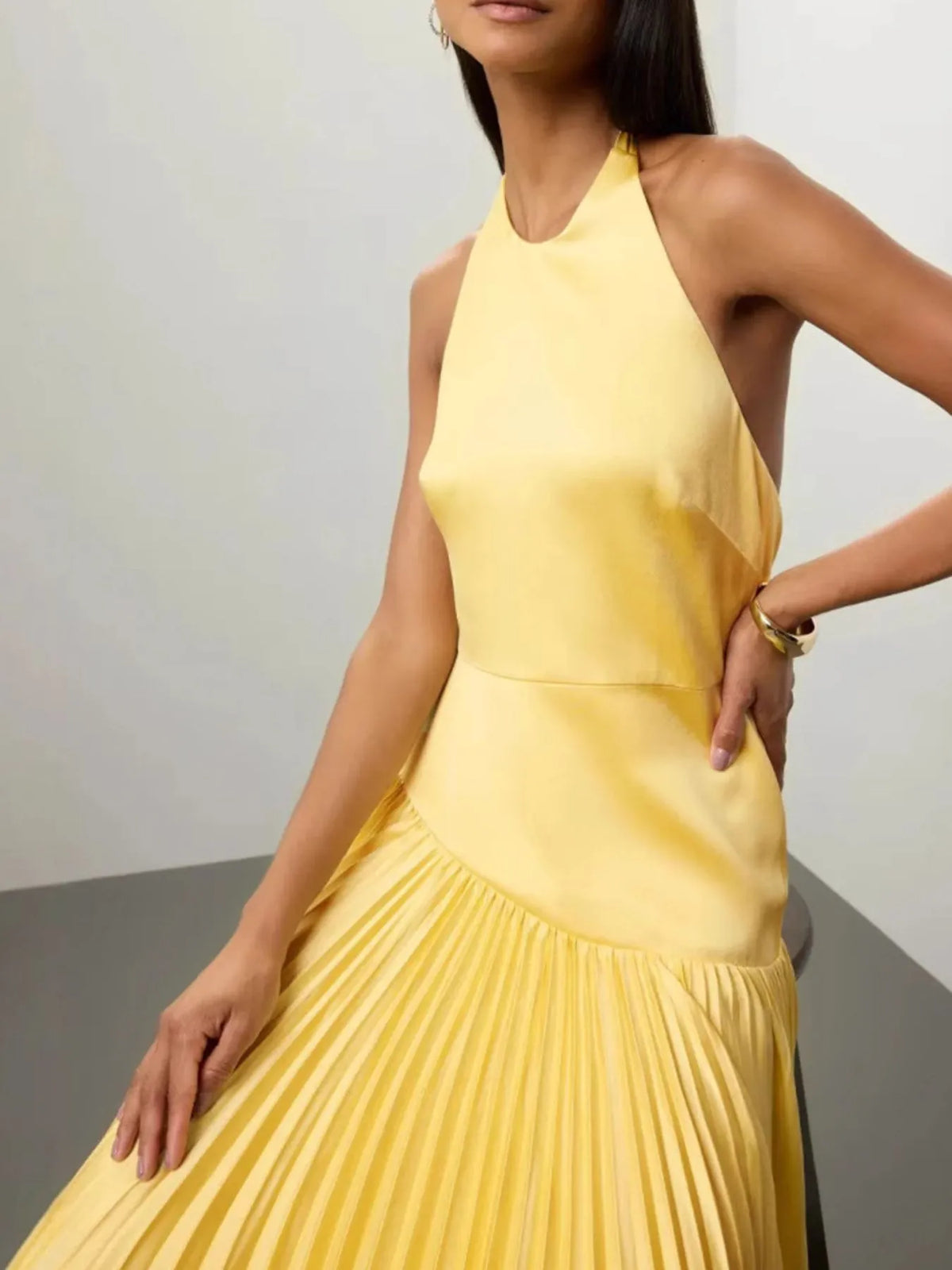 Modern Muse Pleated Halter Maxi Dress