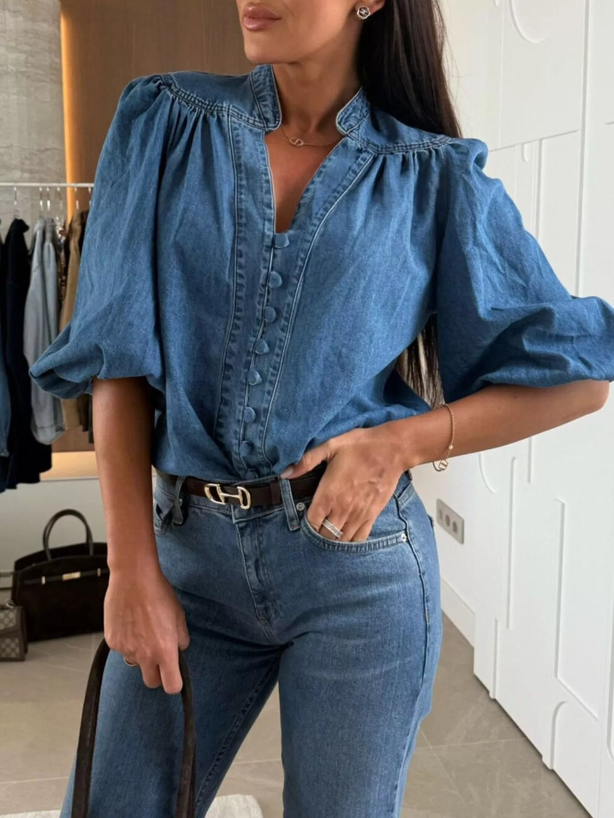 Brooklyn Belle Puff Sleeve Denim Top