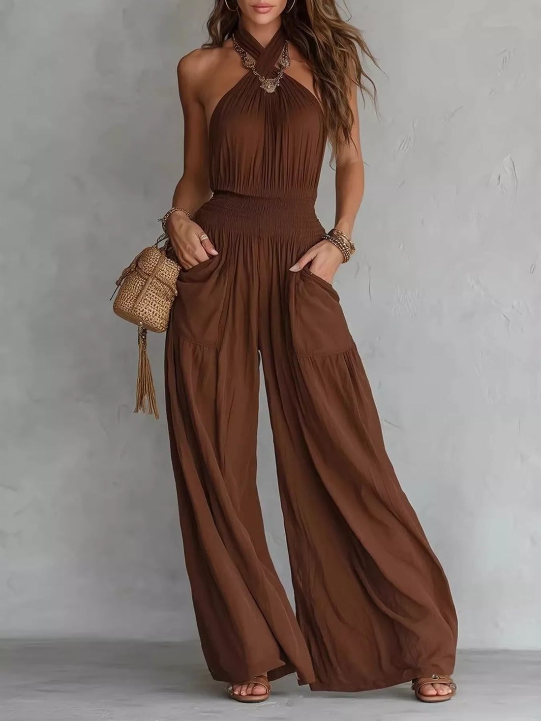 Waterfront Chic Halter Neck Wide-Leg Jumpsuit