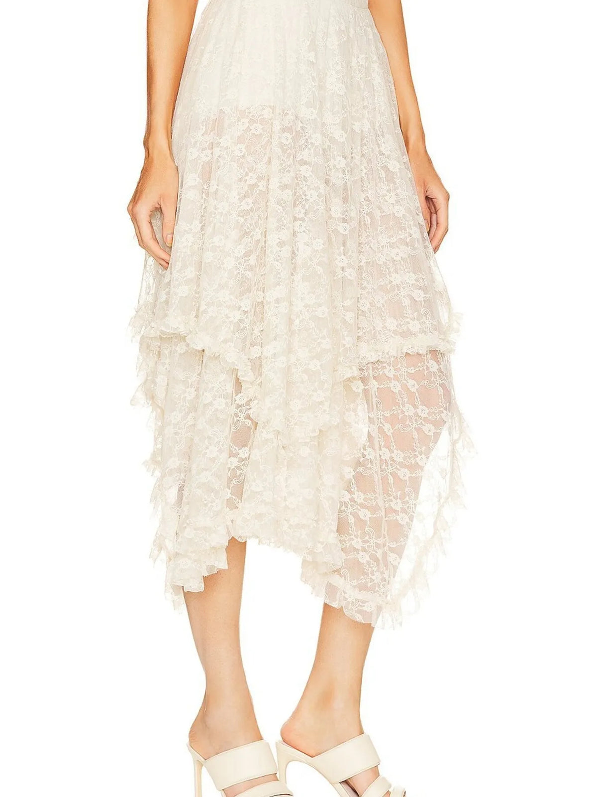 Dusk & Dawn Asymmetrical Lace Midi Skirt