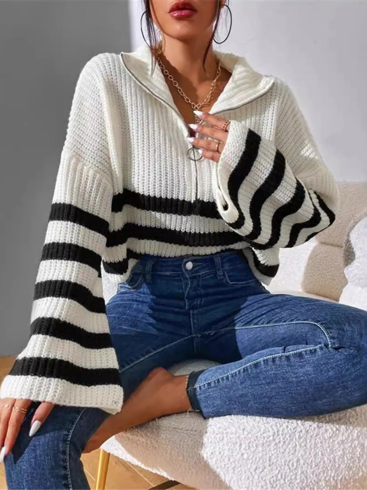 Harbor Stripe Half-Zip Sweater