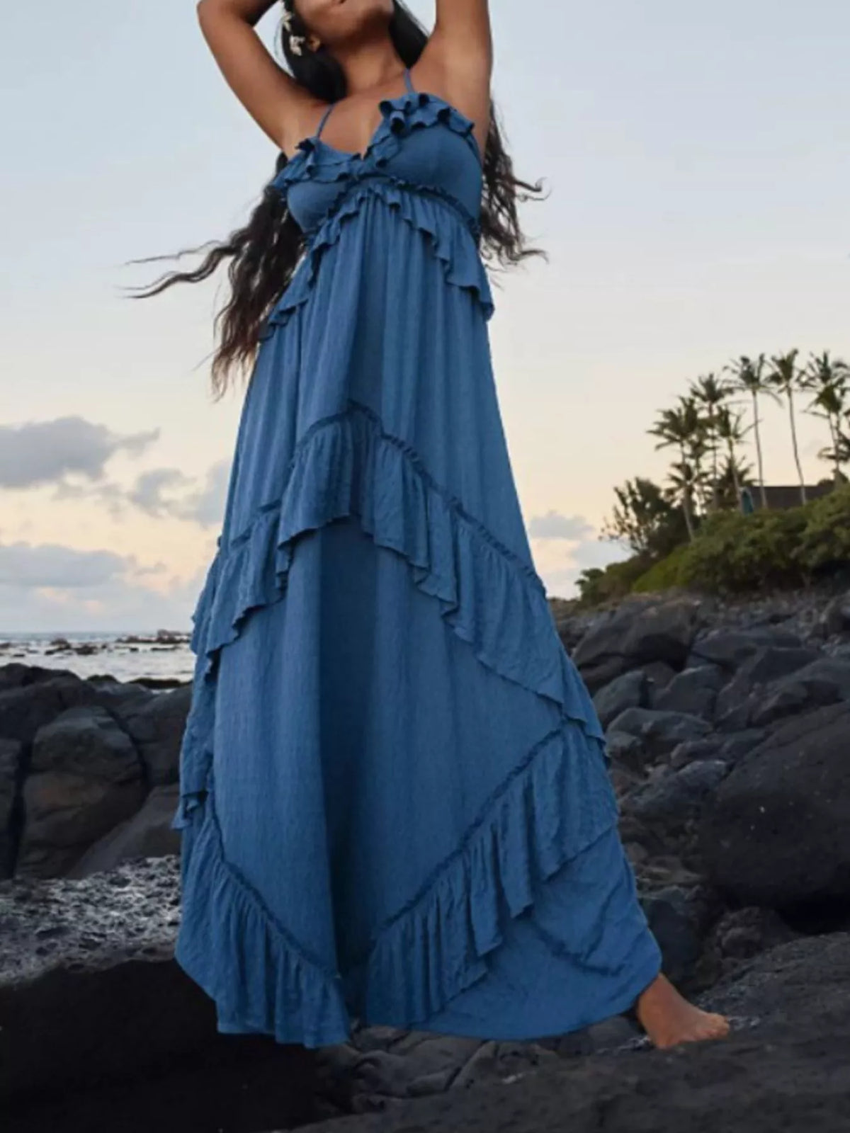 Amalfi Dreams Ruffled Halter Maxi Dress